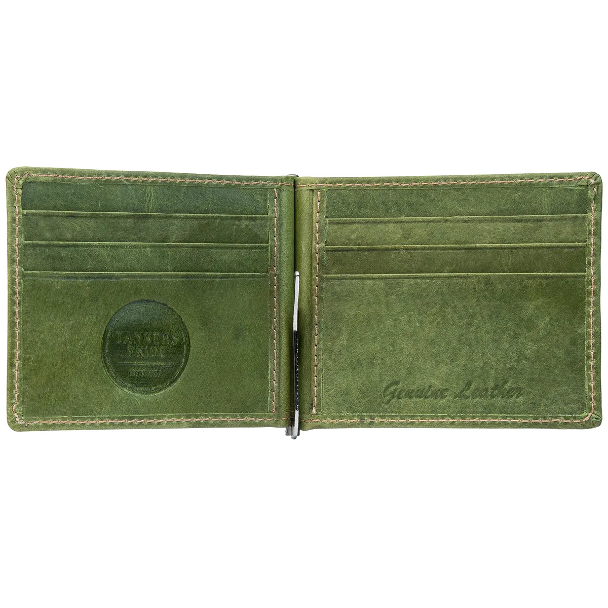 Tanners Pride Bryan Men's Slim Leather Wallet with Money Clip | Handmade Minimalist Wallet - Forest Green Handcrafted Full-Grain Leather (View 1)