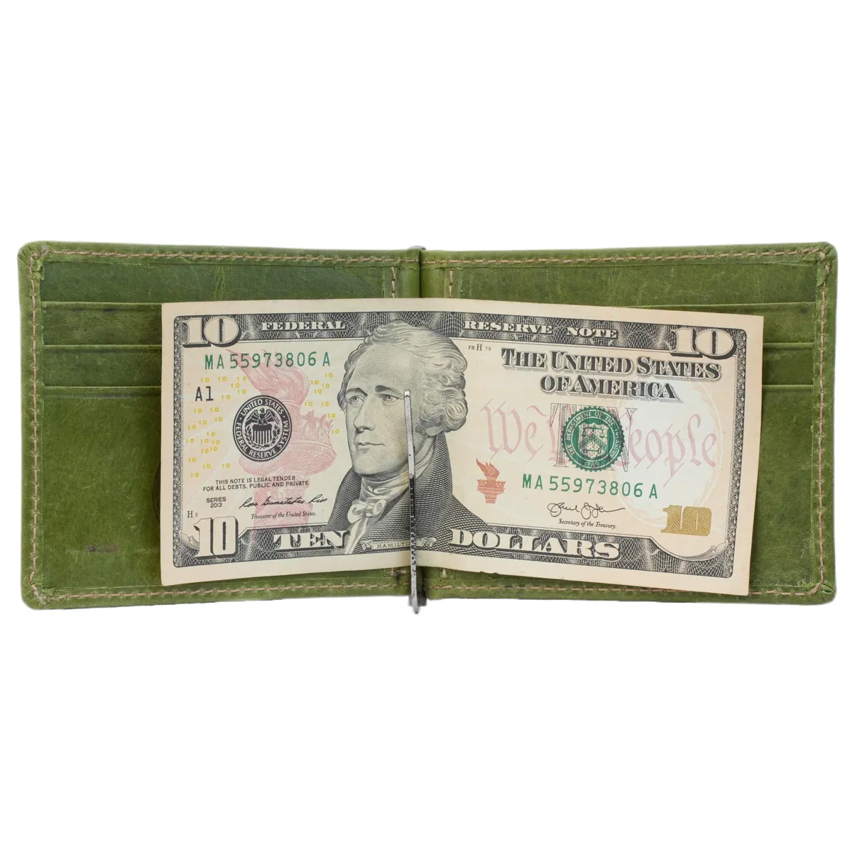 Tanners Pride Bryan Men's Slim Leather Wallet with Money Clip | Handmade Minimalist Wallet - Forest Green Handcrafted Full-Grain Leather (View 5)