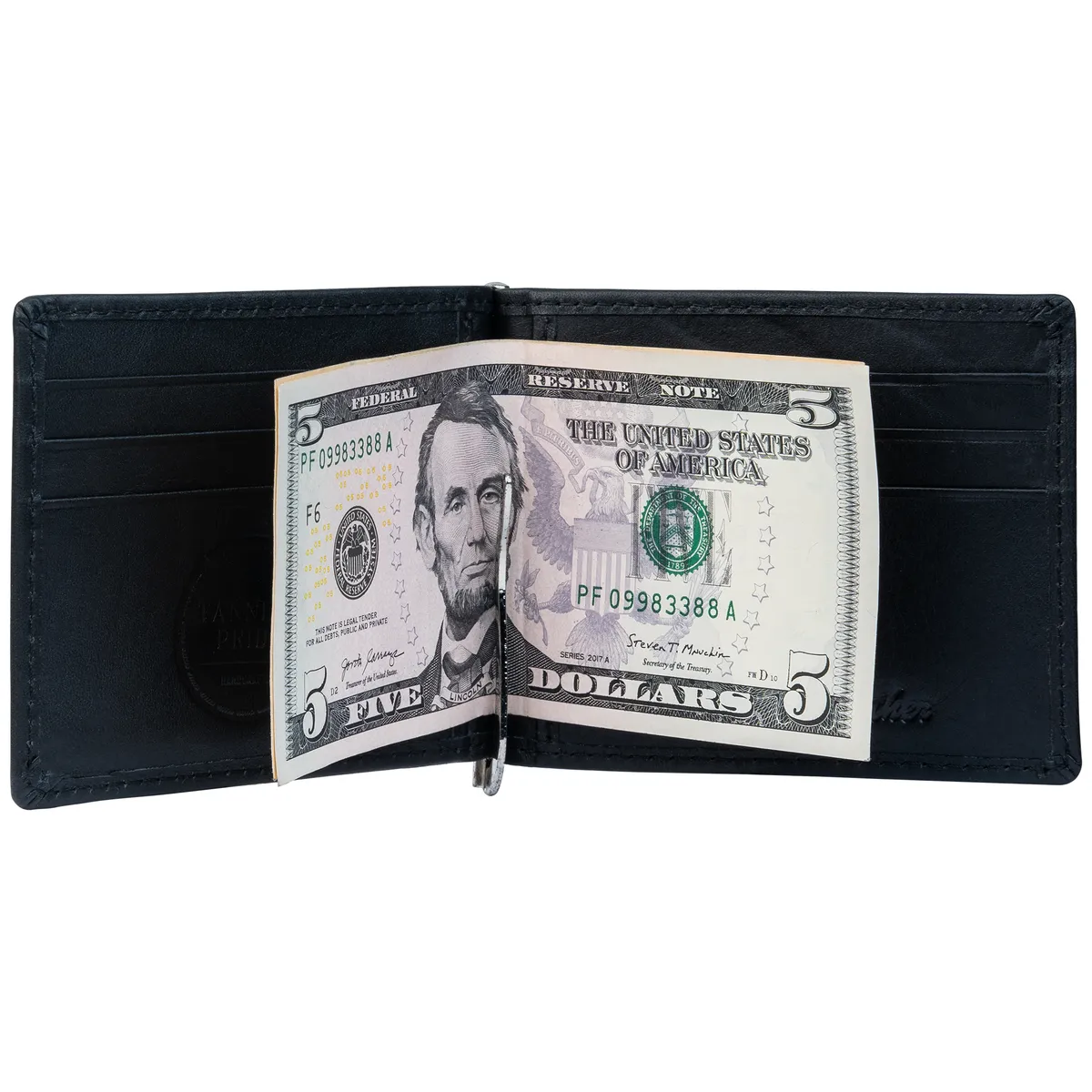 Tanners Pride Bryan Men's Slim Leather Wallet with Money Clip | Handmade Minimalist Wallet - Midnight Black Handcrafted Full-Grain Leather (View 3)