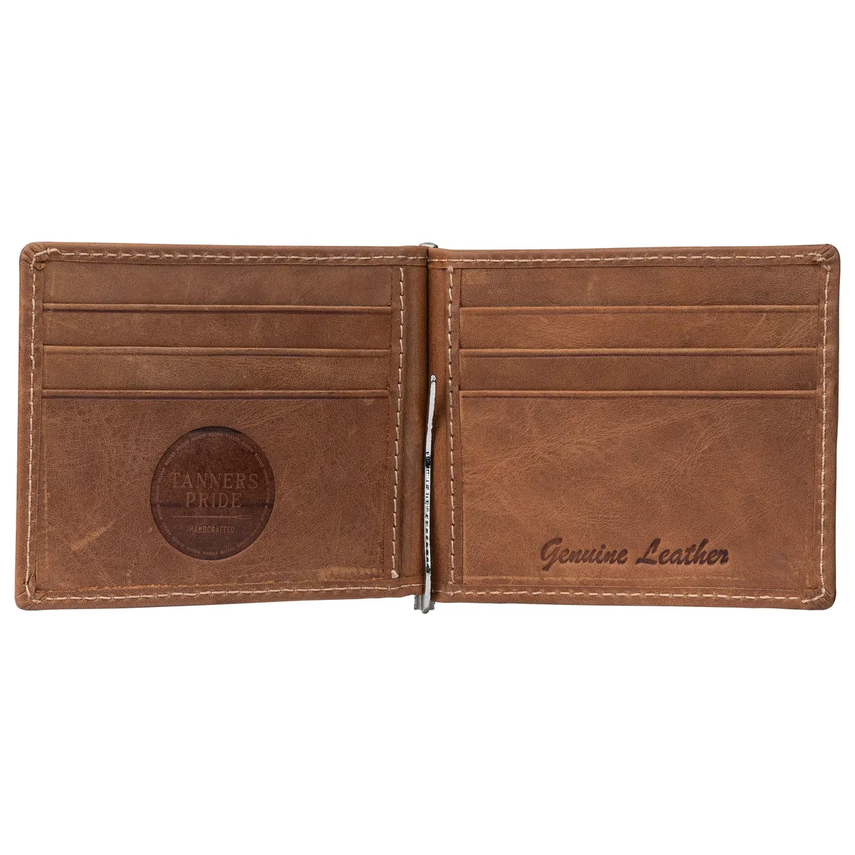 Tanners Pride Bryan Men's Slim Leather Wallet with Money Clip | Handmade Minimalist Wallet - Natural Tan Handcrafted Full-Grain Leather (View 2)