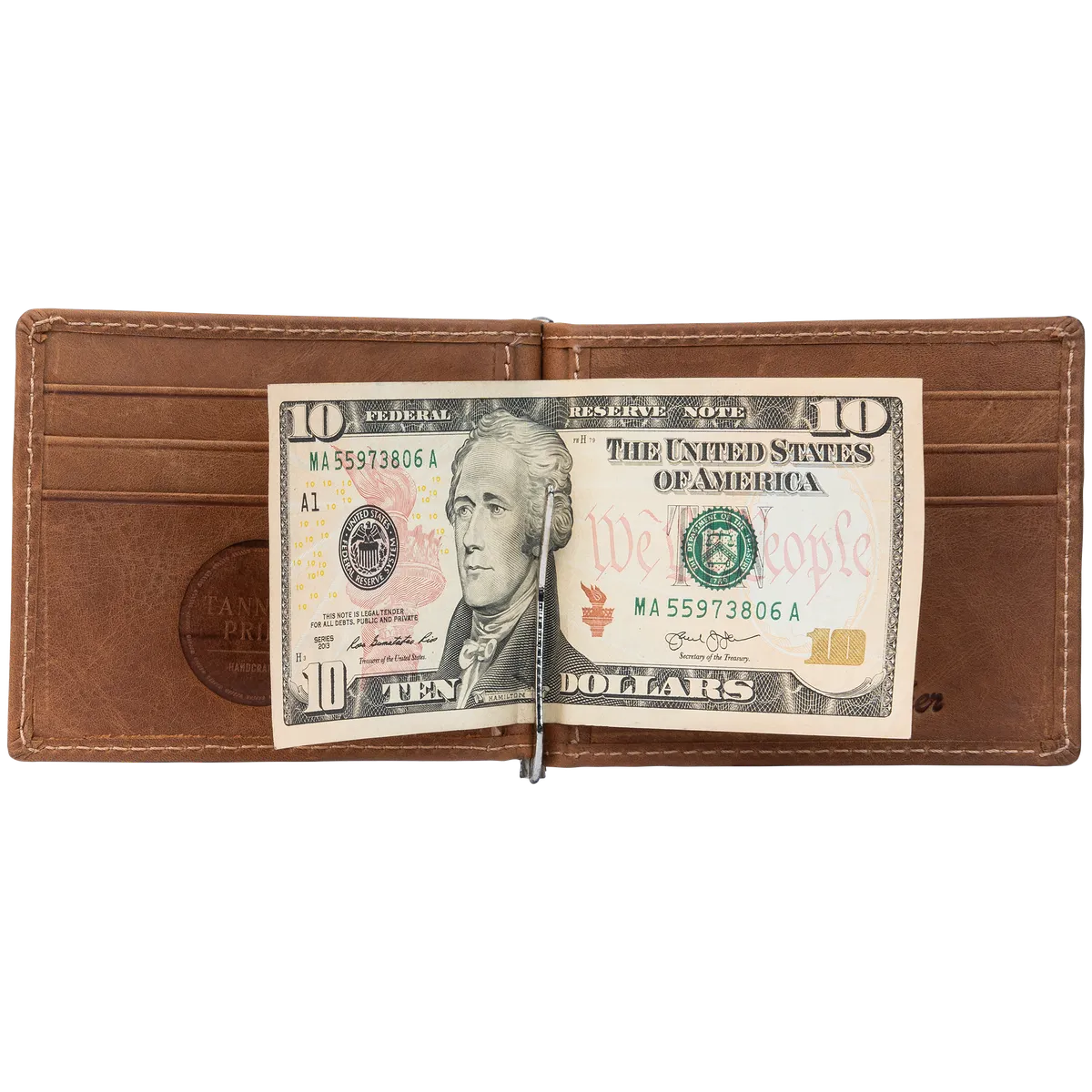 Tanners Pride Bryan Men's Slim Leather Wallet with Money Clip | Handmade Minimalist Wallet - Natural Tan Handcrafted Full-Grain Leather (View 3)