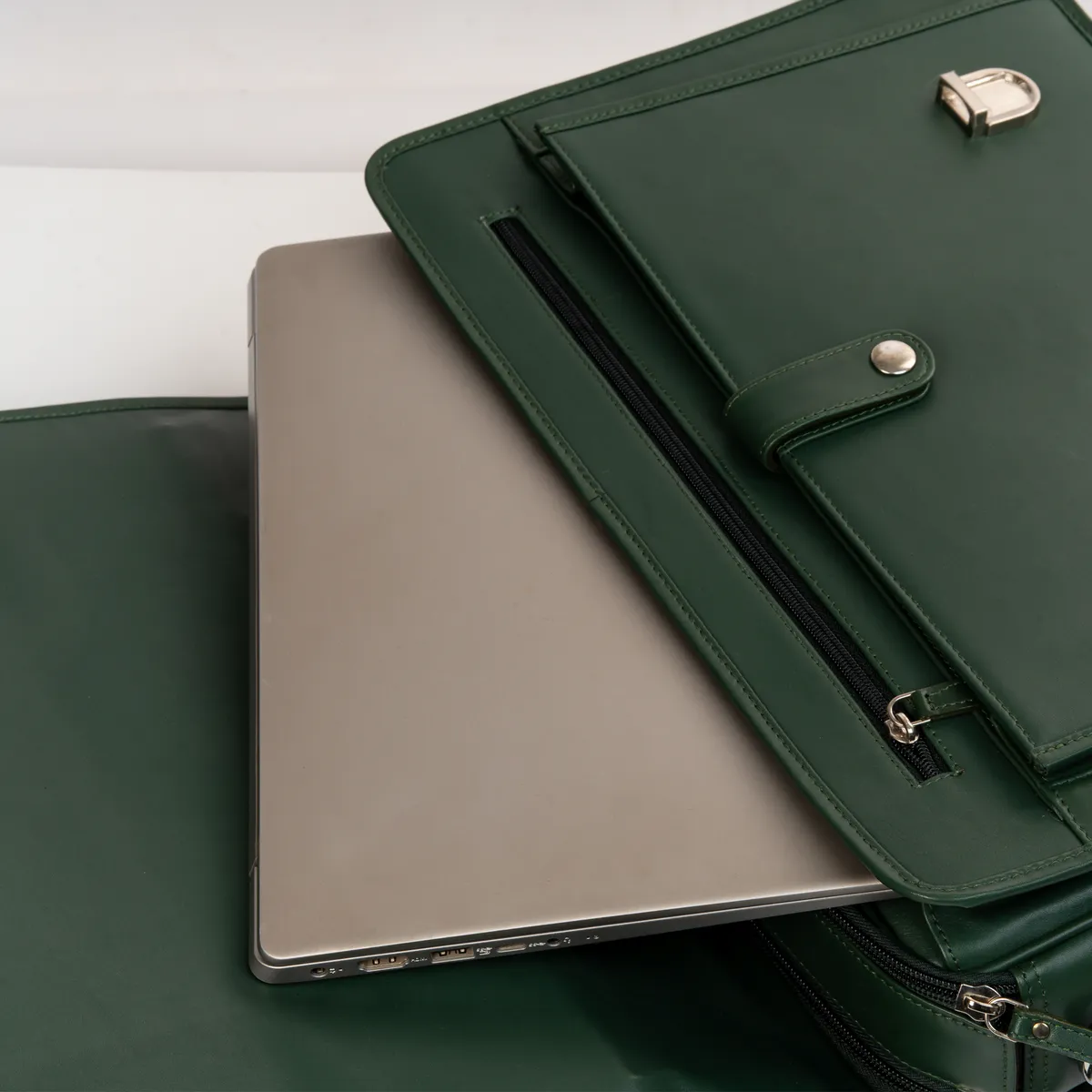 Tanners Pride Christifano Genuine Leather Work Bag | Laptop Office Briefcase - Forest Green Handcrafted Full-Grain Leather (View 3)