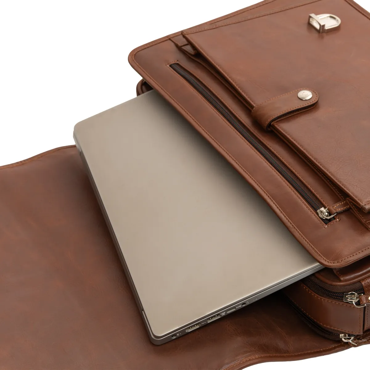 Tanners Pride Christifano Genuine Leather Work Bag | Laptop Office Briefcase - Tobacco Brown Handcrafted Full-Grain Leather (View 11)