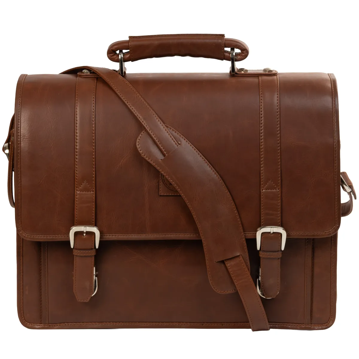 Tanners Pride Christifano Genuine Leather Work Bag | Laptop Office Briefcase - Tobacco Brown Handcrafted Full-Grain Leather (View 2)