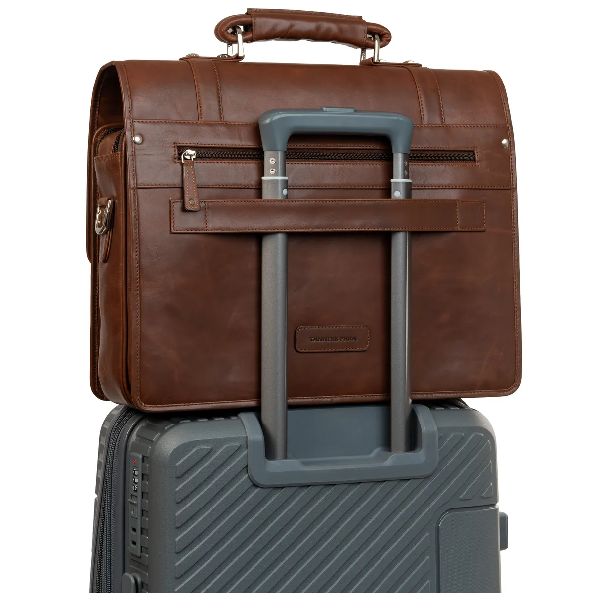 Tanners Pride Christifano Genuine Leather Work Bag | Laptop Office Briefcase - Tobacco Brown Handcrafted Full-Grain Leather (View 4)