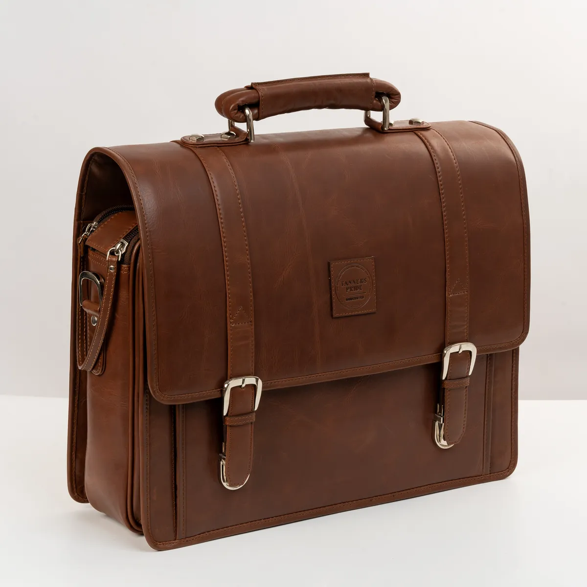 Tanners Pride Christifano Genuine Leather Work Bag | Laptop Office Briefcase - Tobacco Brown Handcrafted Full-Grain Leather (View 8)
