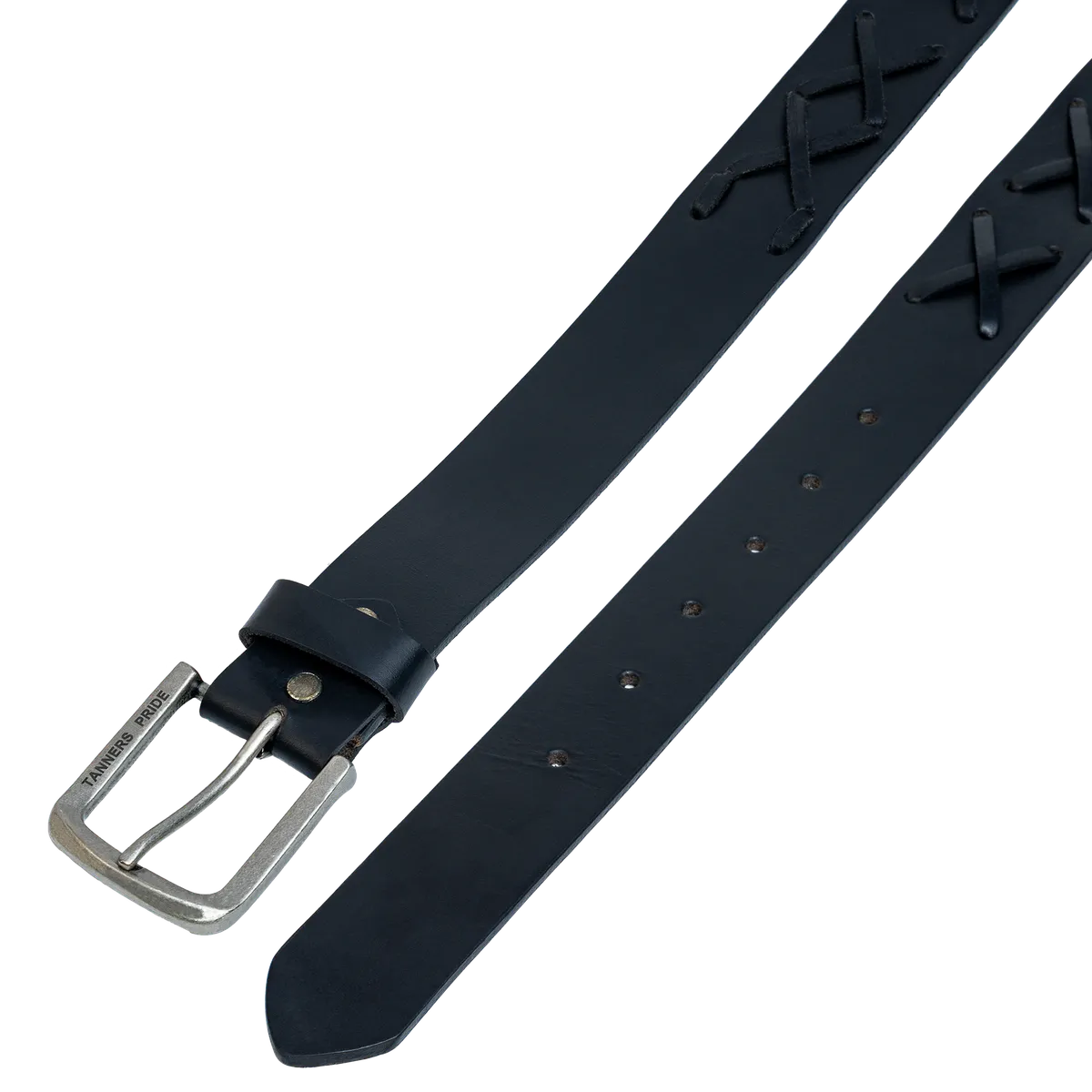 Tanners Pride Cross Hand Weaved Casual Belts - Midnight Black Handcrafted Full-Grain Leather (View 1)