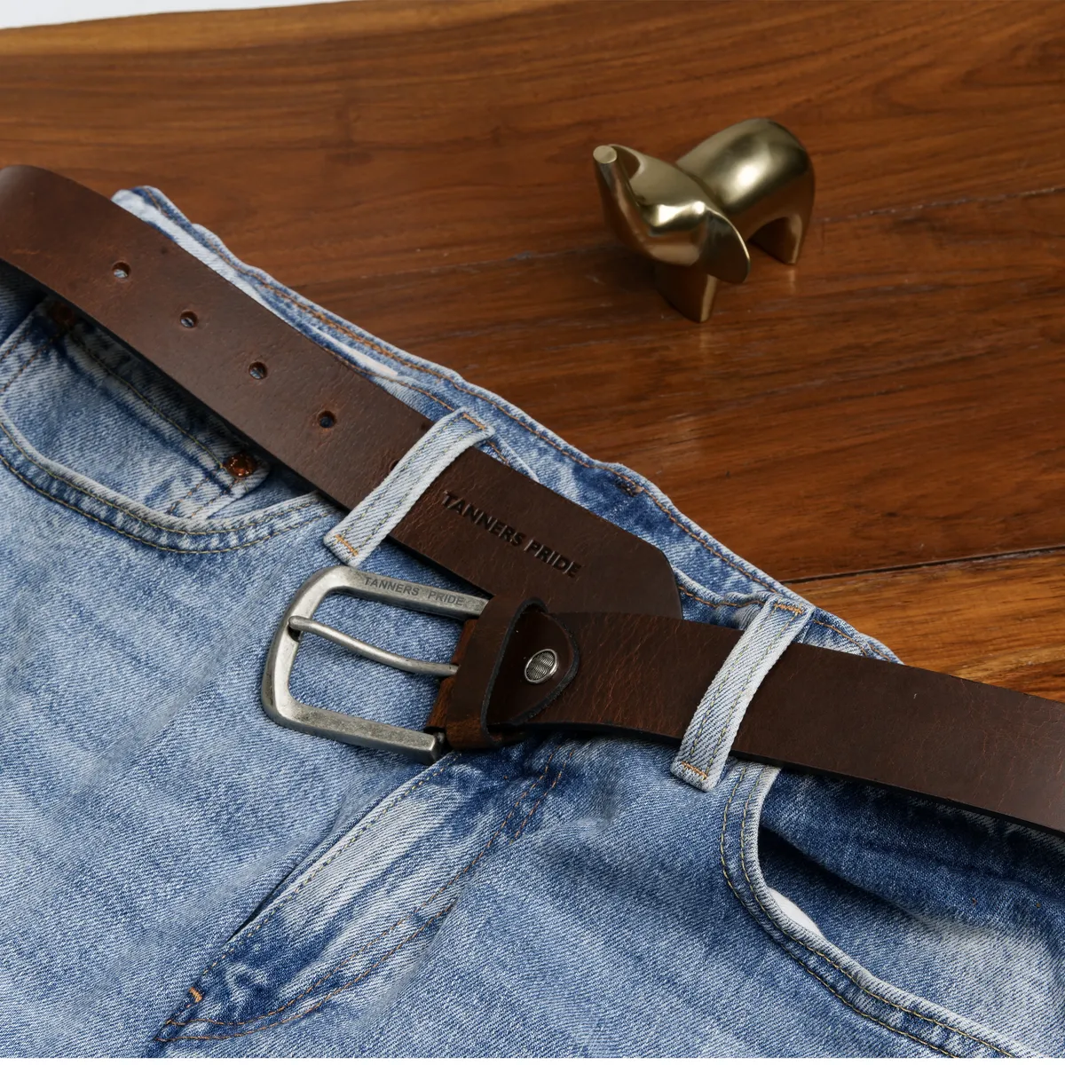 Tanners Pride Cross Hand Weaved Casual Belts - Tobacco Brown Handcrafted Full-Grain Leather (View 2)