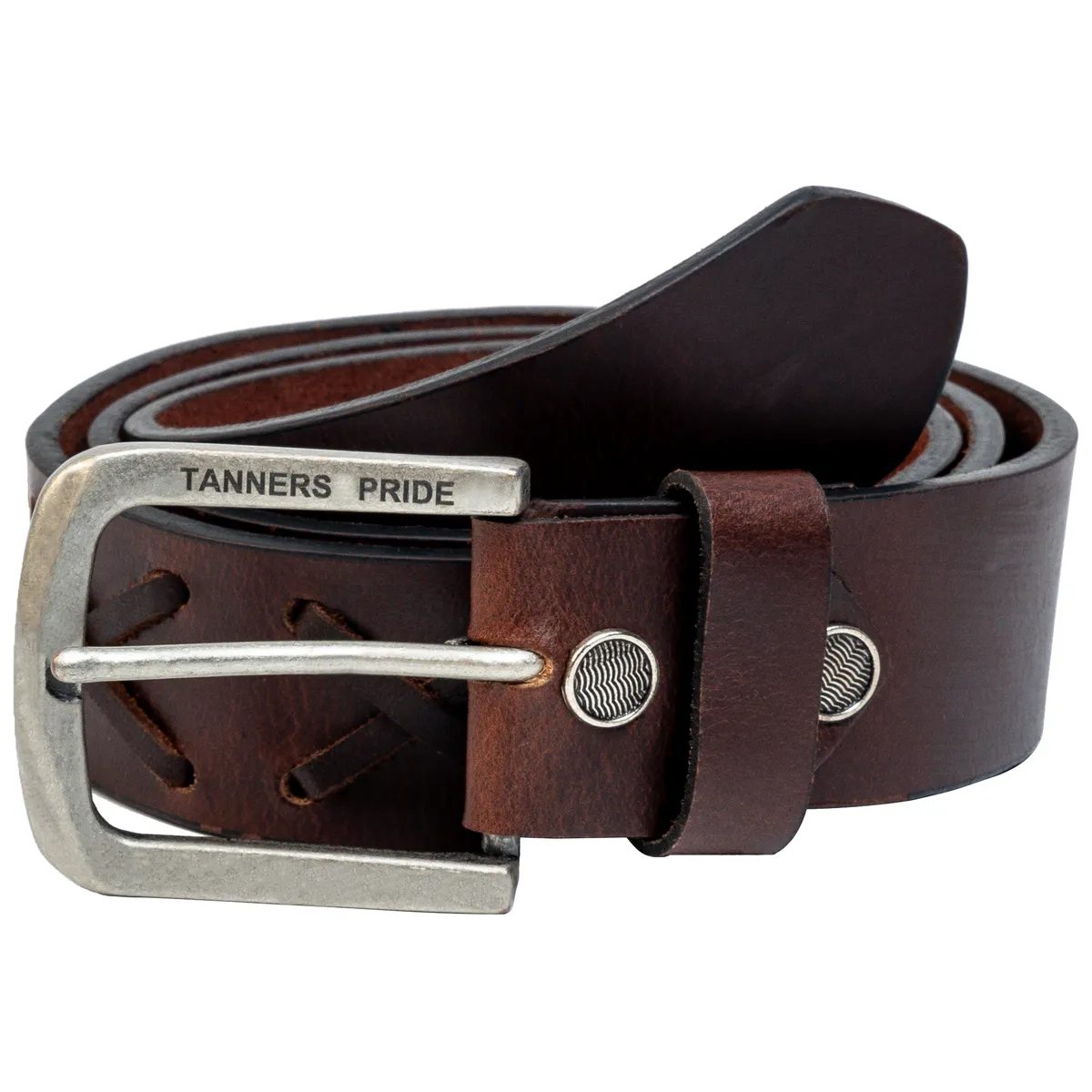 Tanners Pride Cross Hand Weaved Casual Belts - Tobacco Brown Handcrafted Full-Grain Leather (View 3)