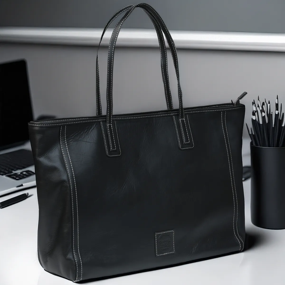 Tanners Pride Diana Tote Zip Bag - Midnight Black Handcrafted Full-Grain Leather (View 1)