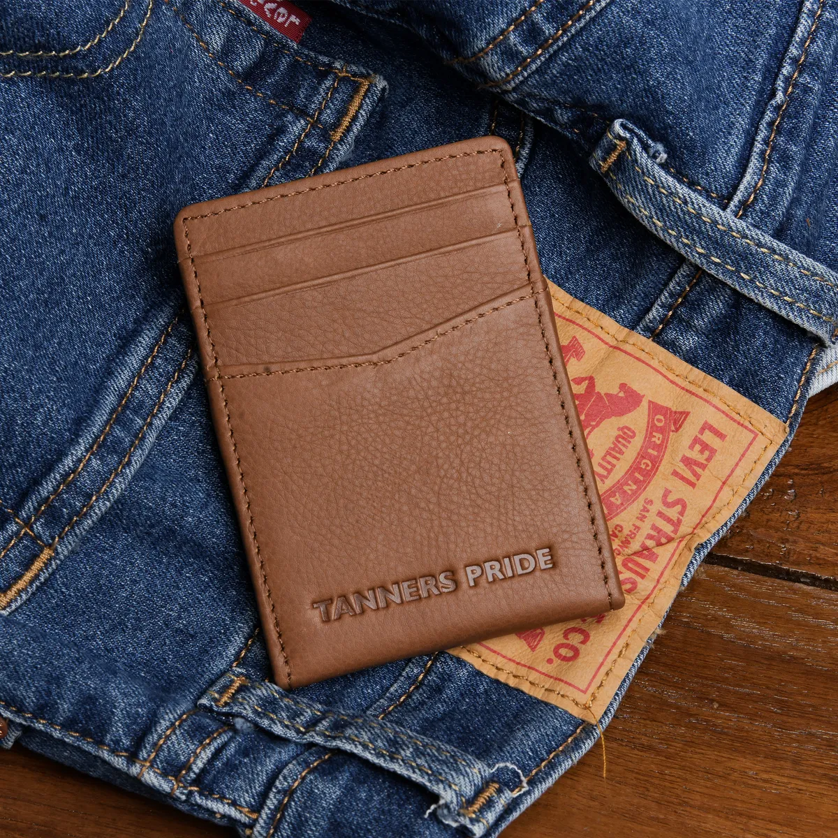 Tanners Pride Doug Magnetic Card Case - Natural Tan Handcrafted Full-Grain Leather (View 1)