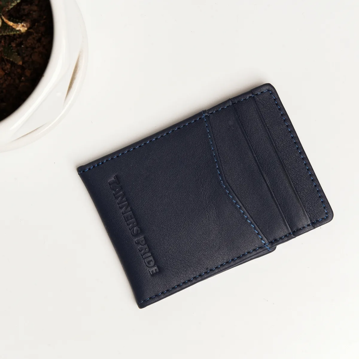 Tanners Pride Doug Magnetic Card Case - Navy Blue Handcrafted Full-Grain Leather (View 3)