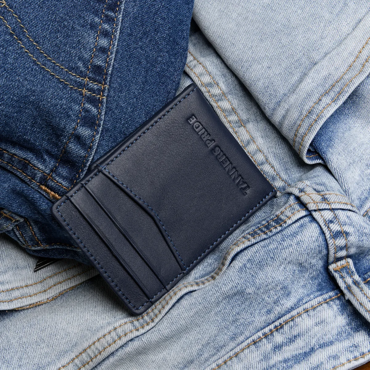 Tanners Pride Doug Magnetic Card Case - Navy Blue Handcrafted Full-Grain Leather (View 4)