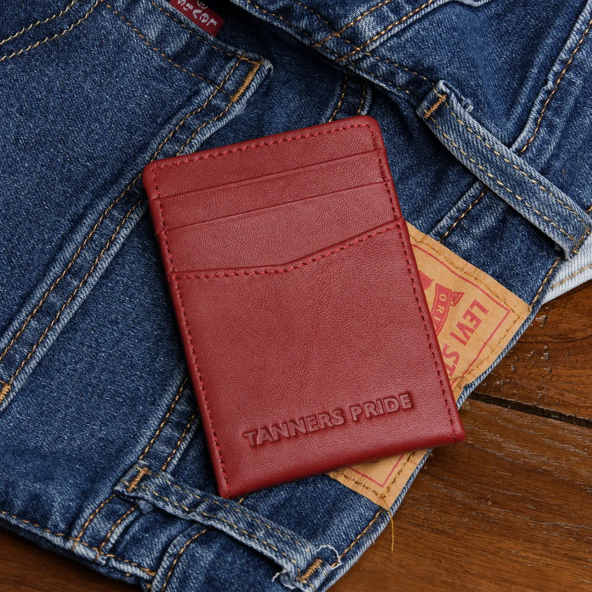 Tanners Pride Doug Magnetic Card Case - Vintage Red Handcrafted Full-Grain Leather (View 1)