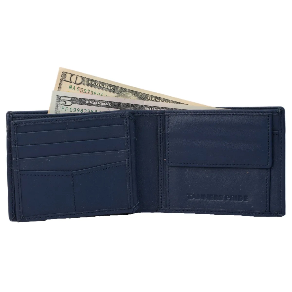 Tanners Pride Foster Bi-fold Wallet - Navy Blue Handcrafted Full-Grain Leather (View 1)