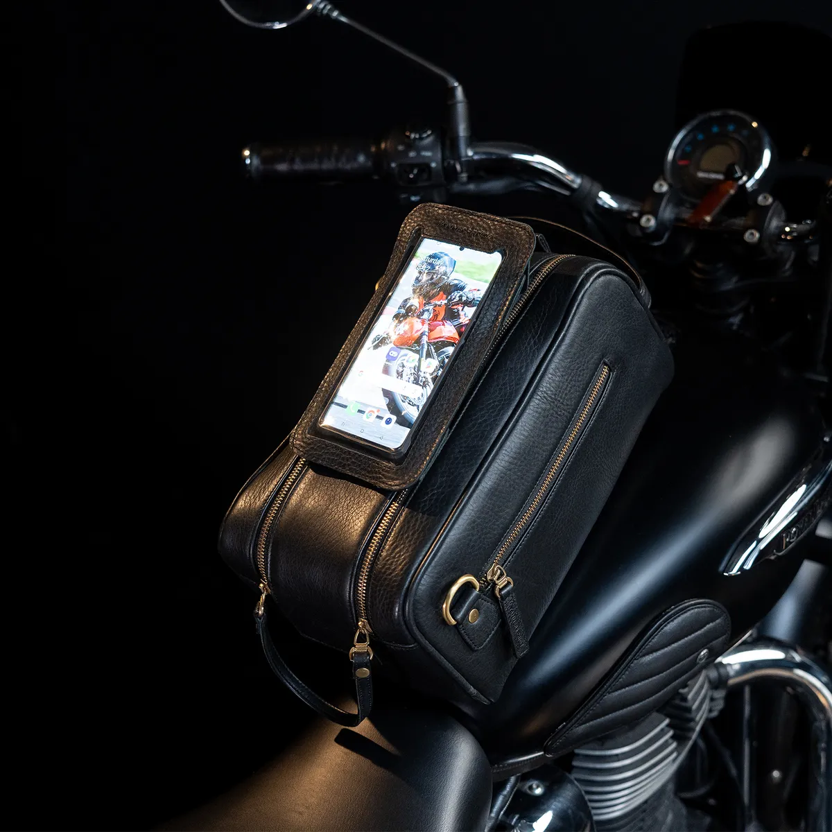 Tanners Pride Goliath Magnetic Motorcycle Tank Bag | Genuine Leather Touring Bag - Midnight Black Handcrafted Full-Grain Leather (View 7)