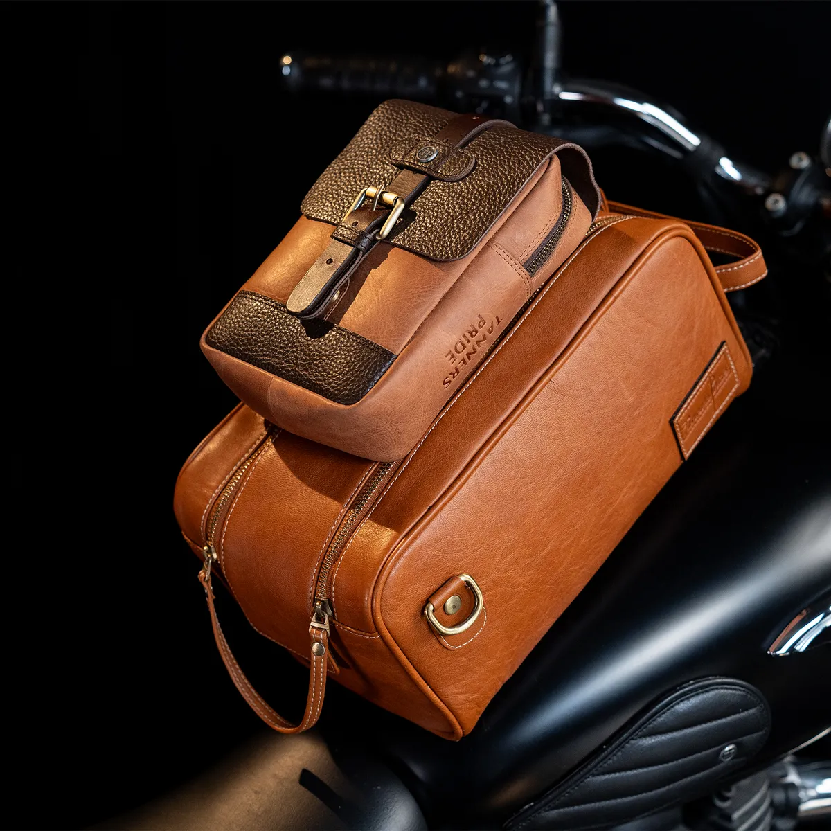 Tanners Pride Goliath Magnetic Motorcycle Tank Bag | Genuine Leather Touring Bag - Natural Tan Handcrafted Full-Grain Leather (View 12)