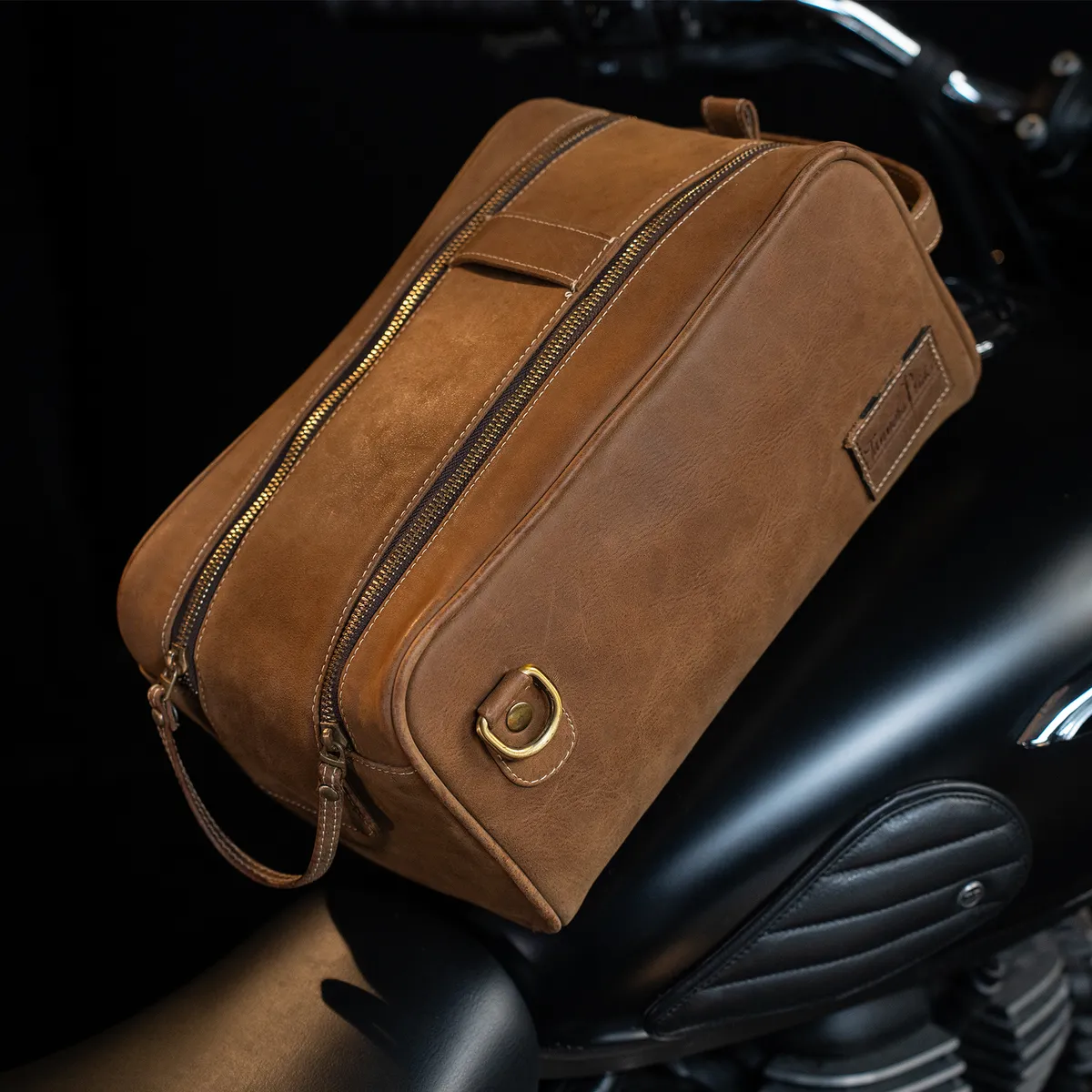 Tanners Pride Goliath Magnetic Motorcycle Tank Bag | Genuine Leather Touring Bag - Tobacco Brown Handcrafted Full-Grain Leather (View 2)
