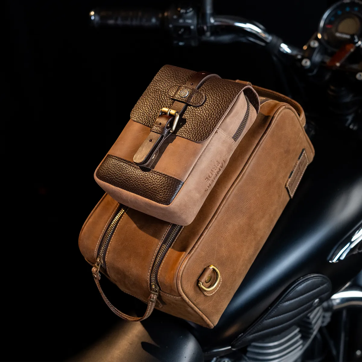 Tanners Pride Goliath Magnetic Motorcycle Tank Bag | Genuine Leather Touring Bag - Tobacco Brown Handcrafted Full-Grain Leather (View 3)