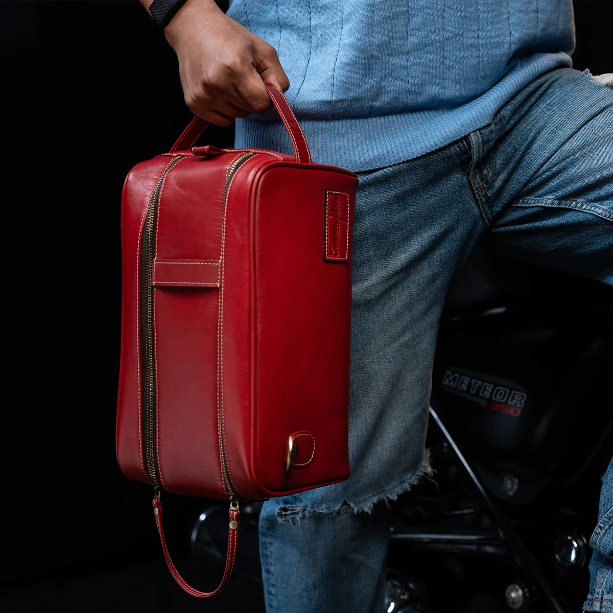 Tanners Pride Goliath Magnetic Motorcycle Tank Bag | Genuine Leather Touring Bag - Vintage Red Handcrafted Full-Grain Leather (View 11)