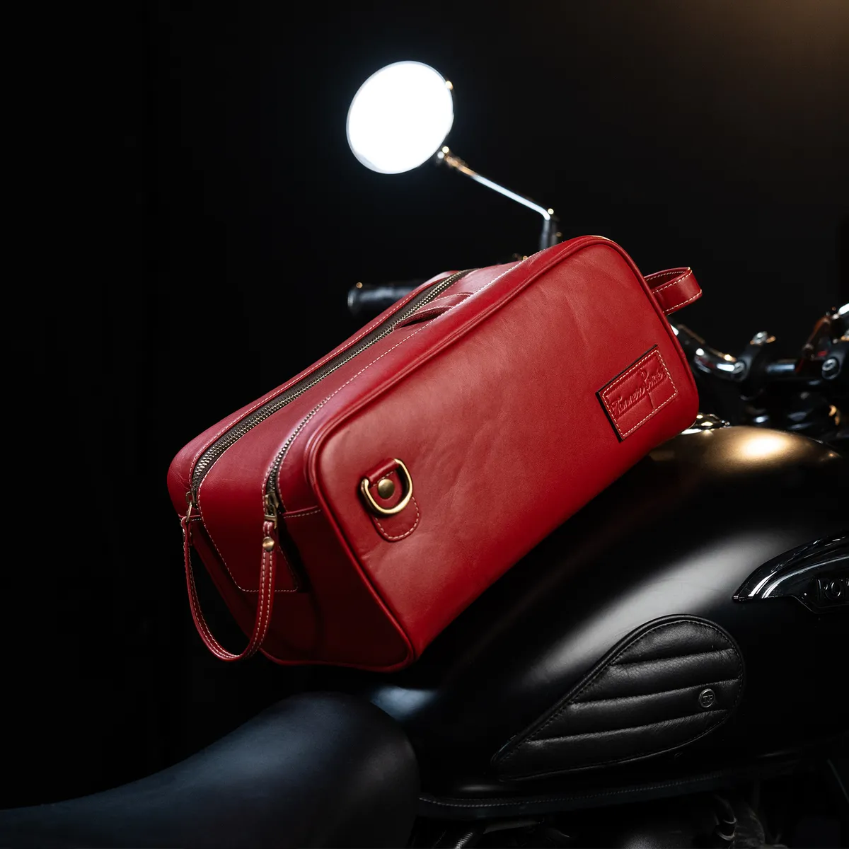 Tanners Pride Goliath Magnetic Motorcycle Tank Bag | Genuine Leather Touring Bag - Vintage Red Handcrafted Full-Grain Leather (View 3)