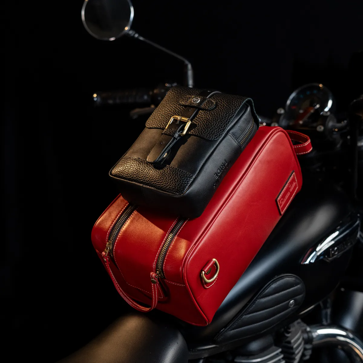 Tanners Pride Goliath Magnetic Motorcycle Tank Bag | Genuine Leather Touring Bag - Vintage Red Handcrafted Full-Grain Leather (View 5)