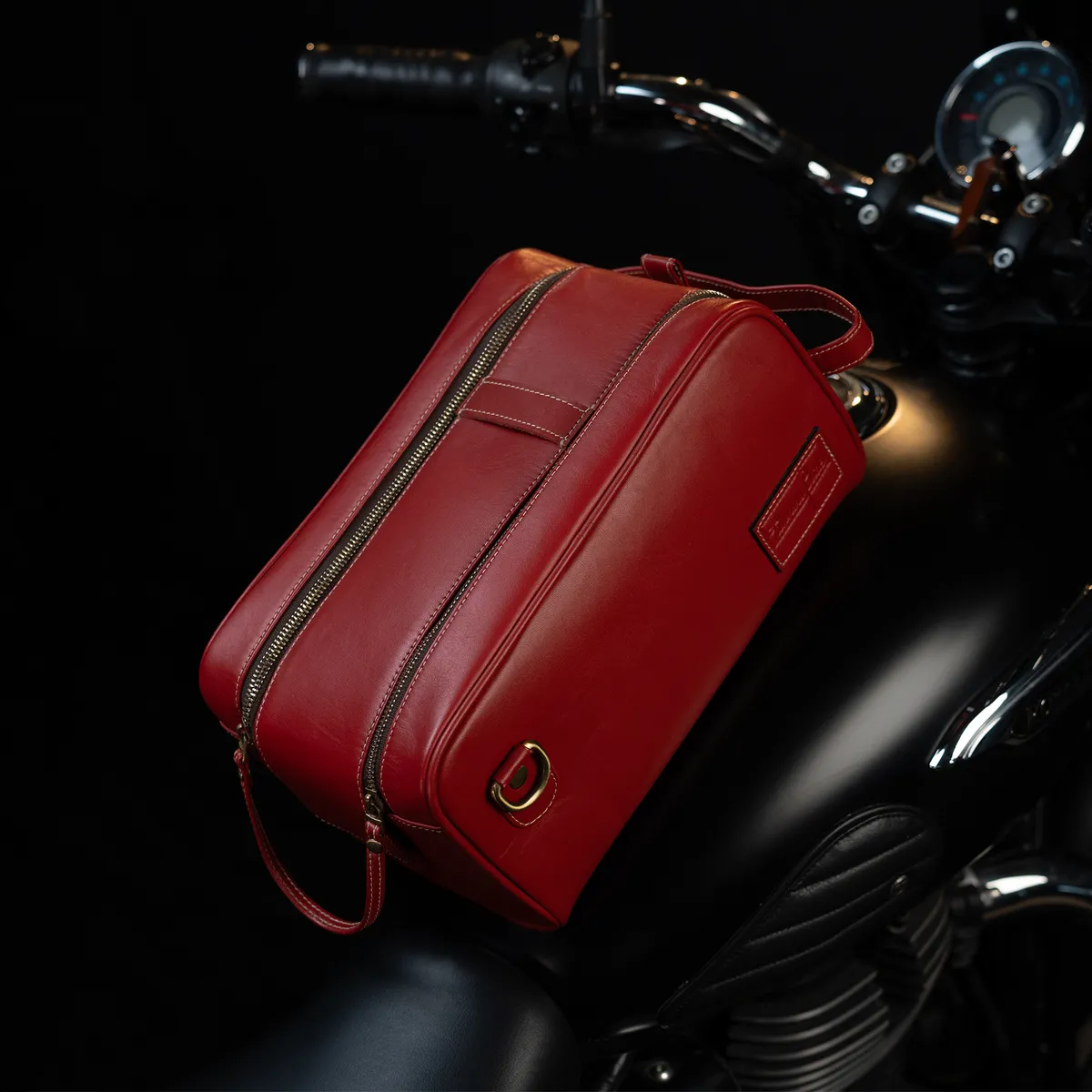 Tanners Pride Goliath Magnetic Motorcycle Tank Bag | Genuine Leather Touring Bag - Vintage Red Handcrafted Full-Grain Leather (View 7)