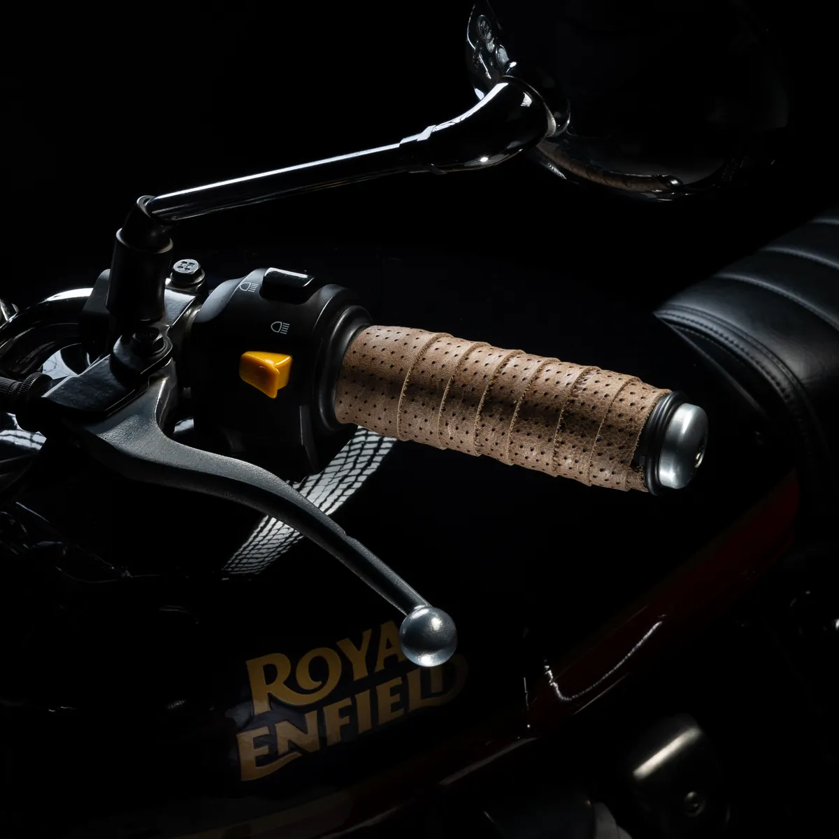 Tanners Pride Genuine Leather Motorcycle Handle Grip Wraps - Army Green Handcrafted Full-Grain Leather (View 3)
