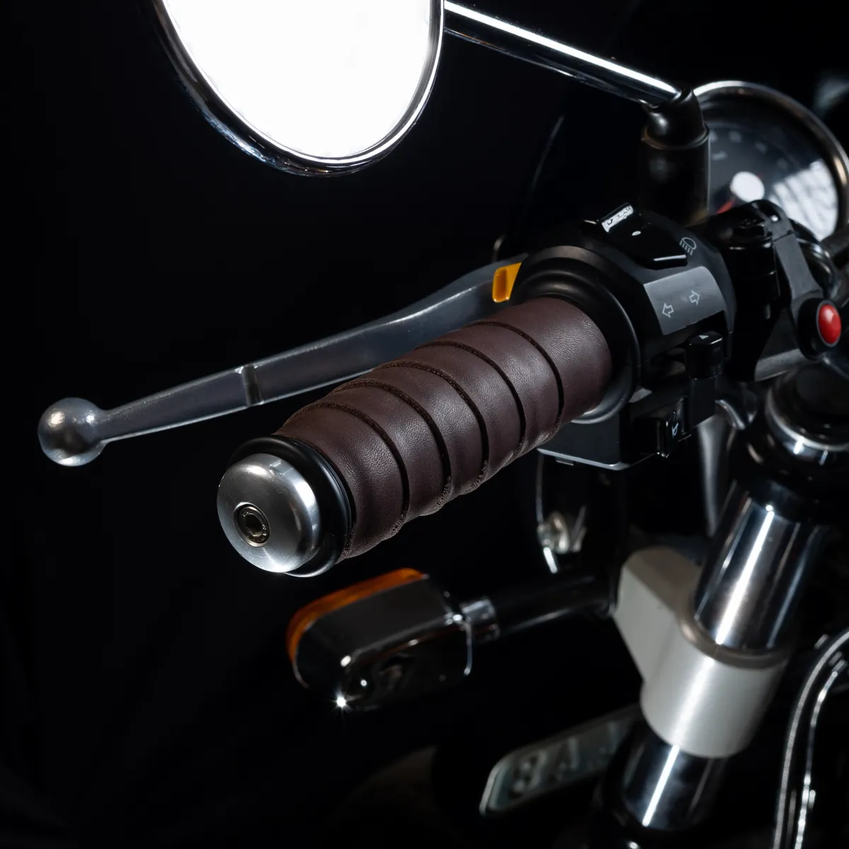 Tanners Pride Genuine Leather Motorcycle Handle Grip Wraps - Cocoa Brown Handcrafted Full-Grain Leather (View 3)