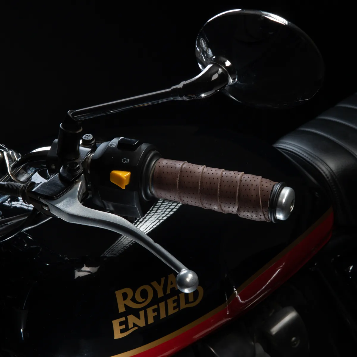 Tanners Pride Genuine Leather Motorcycle Handle Grip Wraps - Cocoa Brown Handcrafted Full-Grain Leather (View 4)