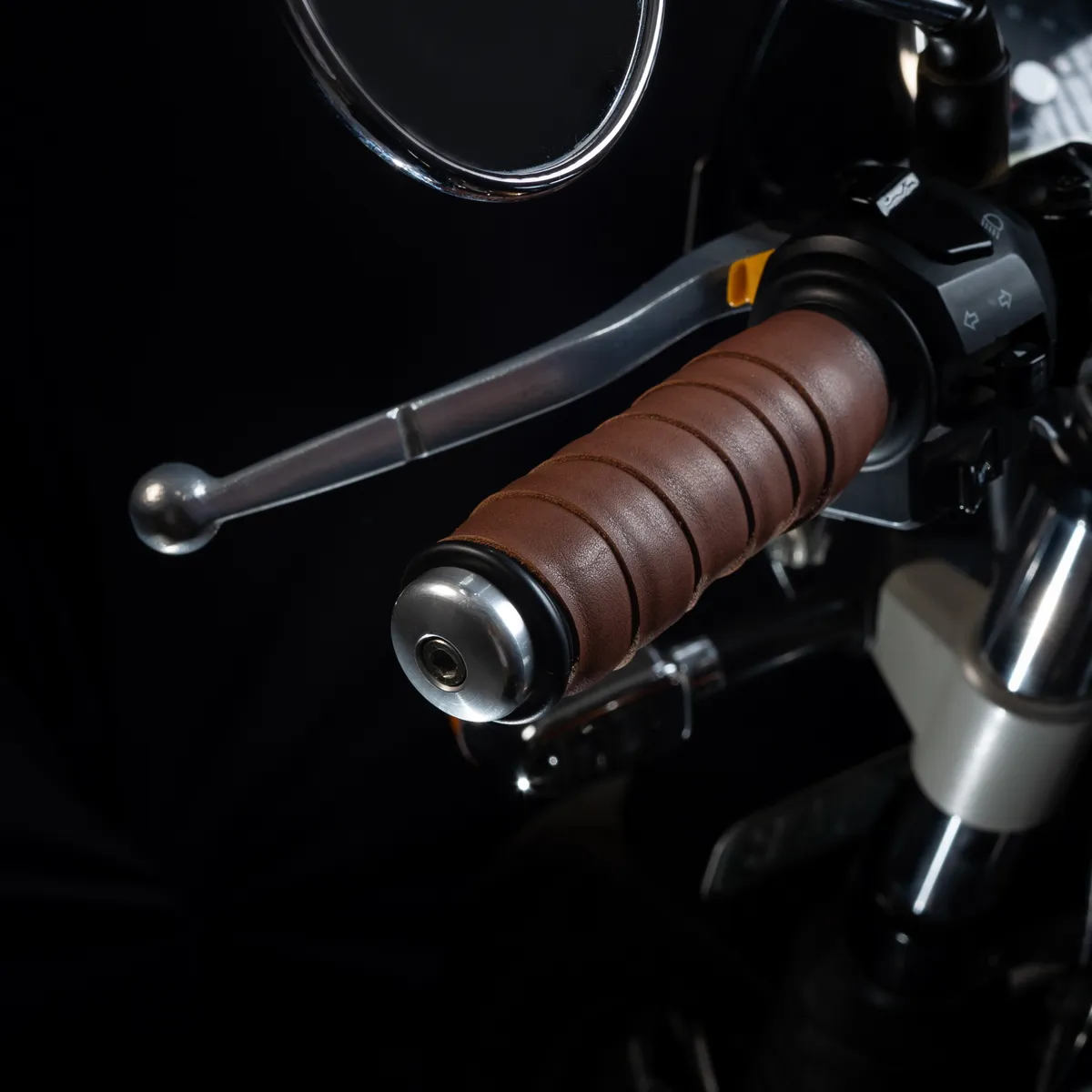 Tanners Pride Genuine Leather Motorcycle Handle Grip Wraps - Dark Tan Handcrafted Full-Grain Leather (View 2)