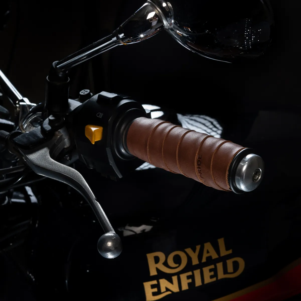 Tanners Pride Genuine Leather Motorcycle Handle Grip Wraps - Dark Tan Handcrafted Full-Grain Leather (View 3)