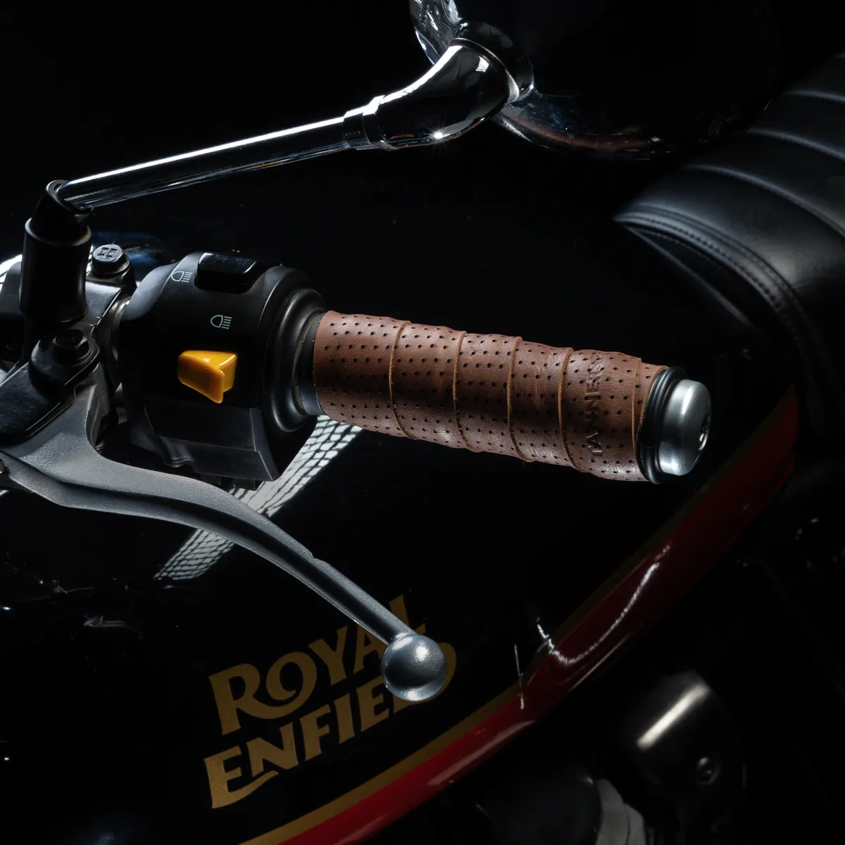 Tanners Pride Genuine Leather Motorcycle Handle Grip Wraps - Dark Tan Handcrafted Full-Grain Leather (View 8)