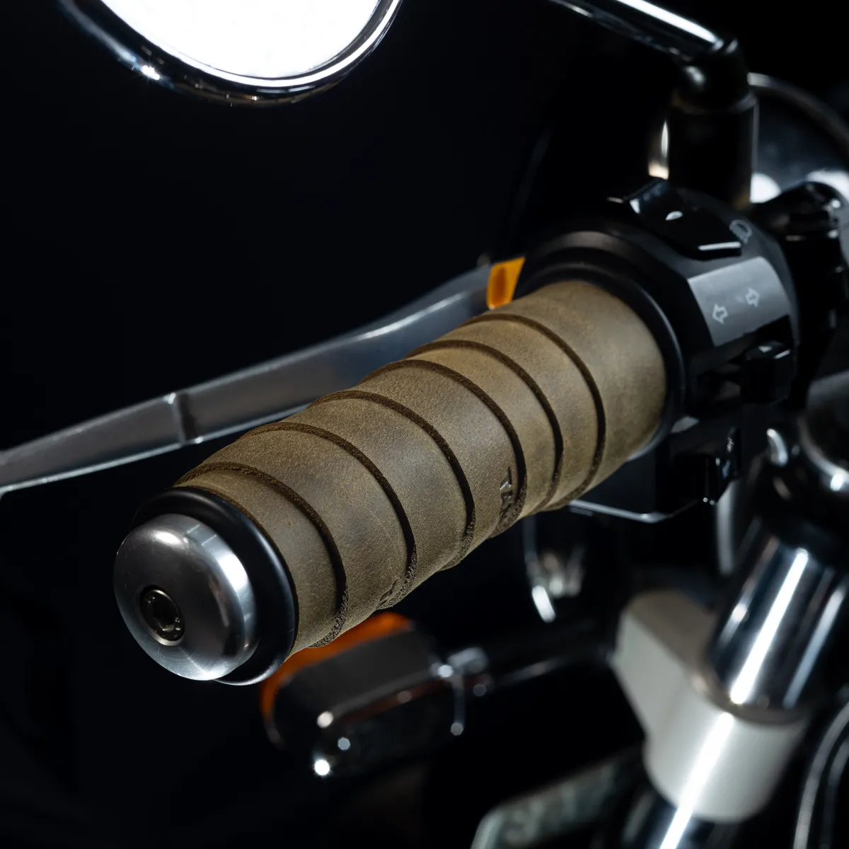 Tanners Pride Genuine Leather Motorcycle Handle Grip Wraps - Forest Green Handcrafted Full-Grain Leather (View 3)