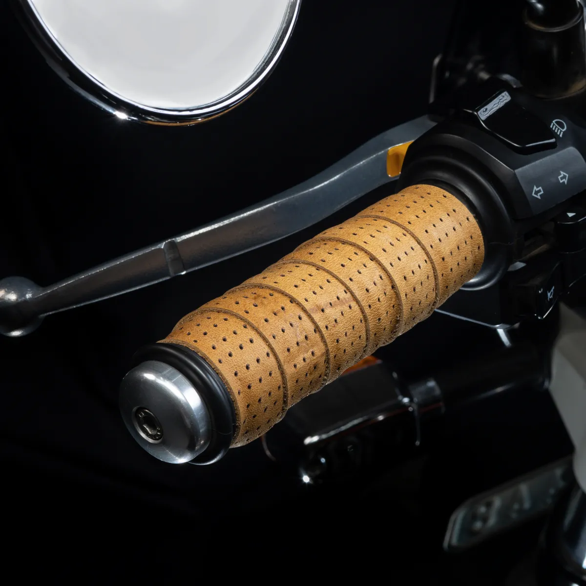 Tanners Pride Genuine Leather Motorcycle Handle Grip Wraps - Mustard Handcrafted Full-Grain Leather (View 3)