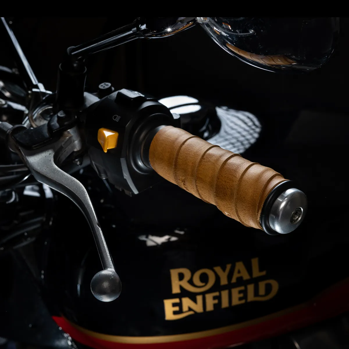 Tanners Pride Genuine Leather Motorcycle Handle Grip Wraps - Mustard Handcrafted Full-Grain Leather (View 8)