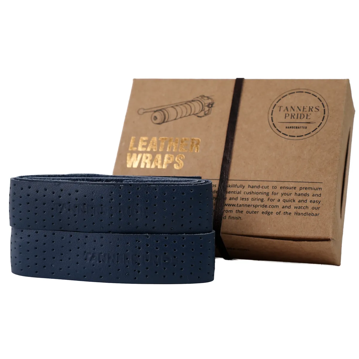 Tanners Pride Genuine Leather Motorcycle Handle Grip Wraps - Navy Blue Handcrafted Full-Grain Leather (View 3)