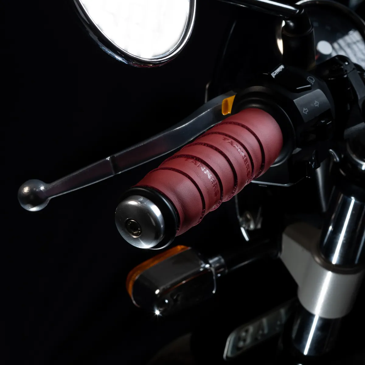 Tanners Pride Genuine Leather Motorcycle Handle Grip Wraps - Vintage Red Handcrafted Full-Grain Leather (View 6)