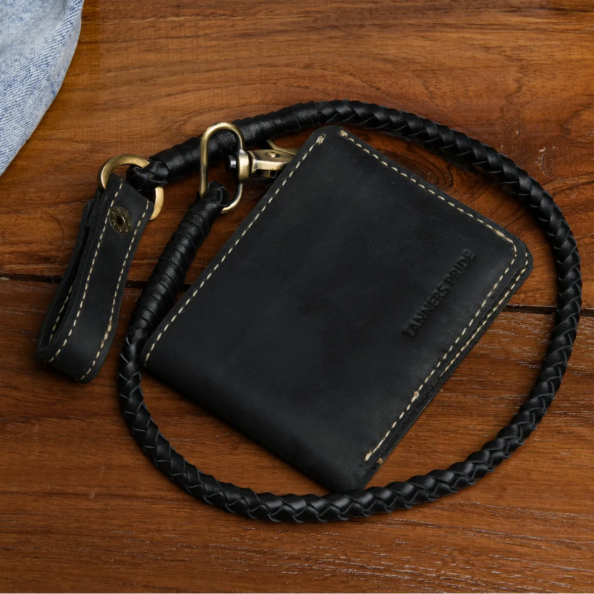 Tanners Pride Hunter Biker's Leather Wallet with Chain - Midnight Black Handcrafted Full-Grain Leather (View 2)