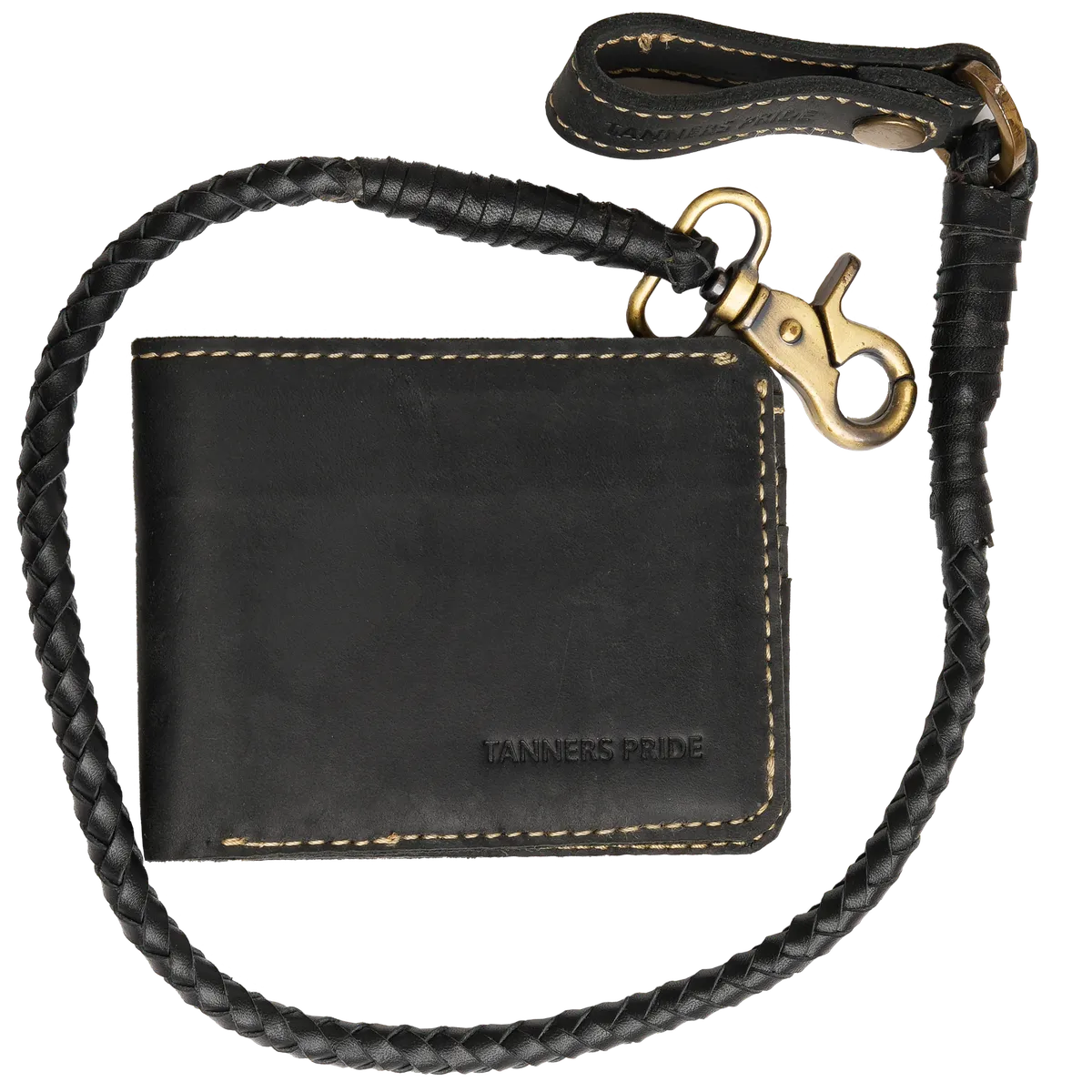 Tanners Pride Hunter Biker's Leather Wallet with Chain - Midnight Black Handcrafted Full-Grain Leather (View 3)