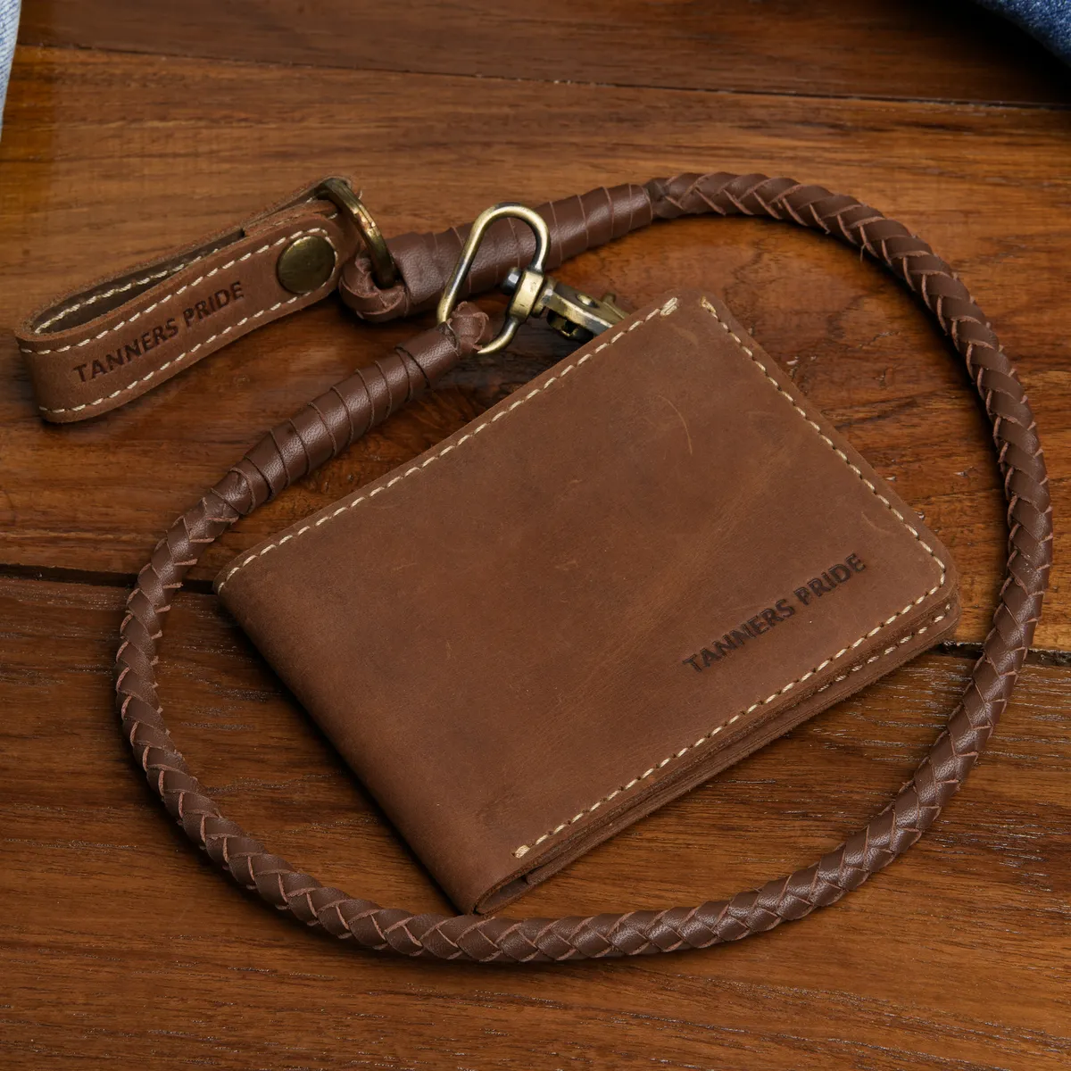 Tanners Pride Hunter Biker's Leather Wallet with Chain - Natural Tan Handcrafted Full-Grain Leather (View 1)