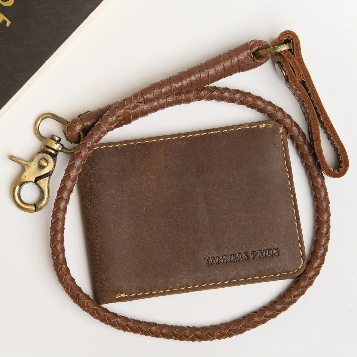 Tanners Pride Hunter Biker's Leather Wallet with Chain - Tobacco Brown Handcrafted Full-Grain Leather (View 3)