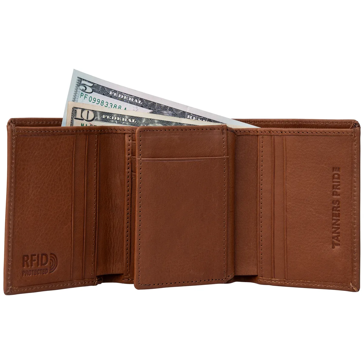 Tanners Pride Macon Genuine Leather RFID Wallet for Men | Tri-Fold Wallet - Natural Tan Handcrafted Full-Grain Leather (View 3)