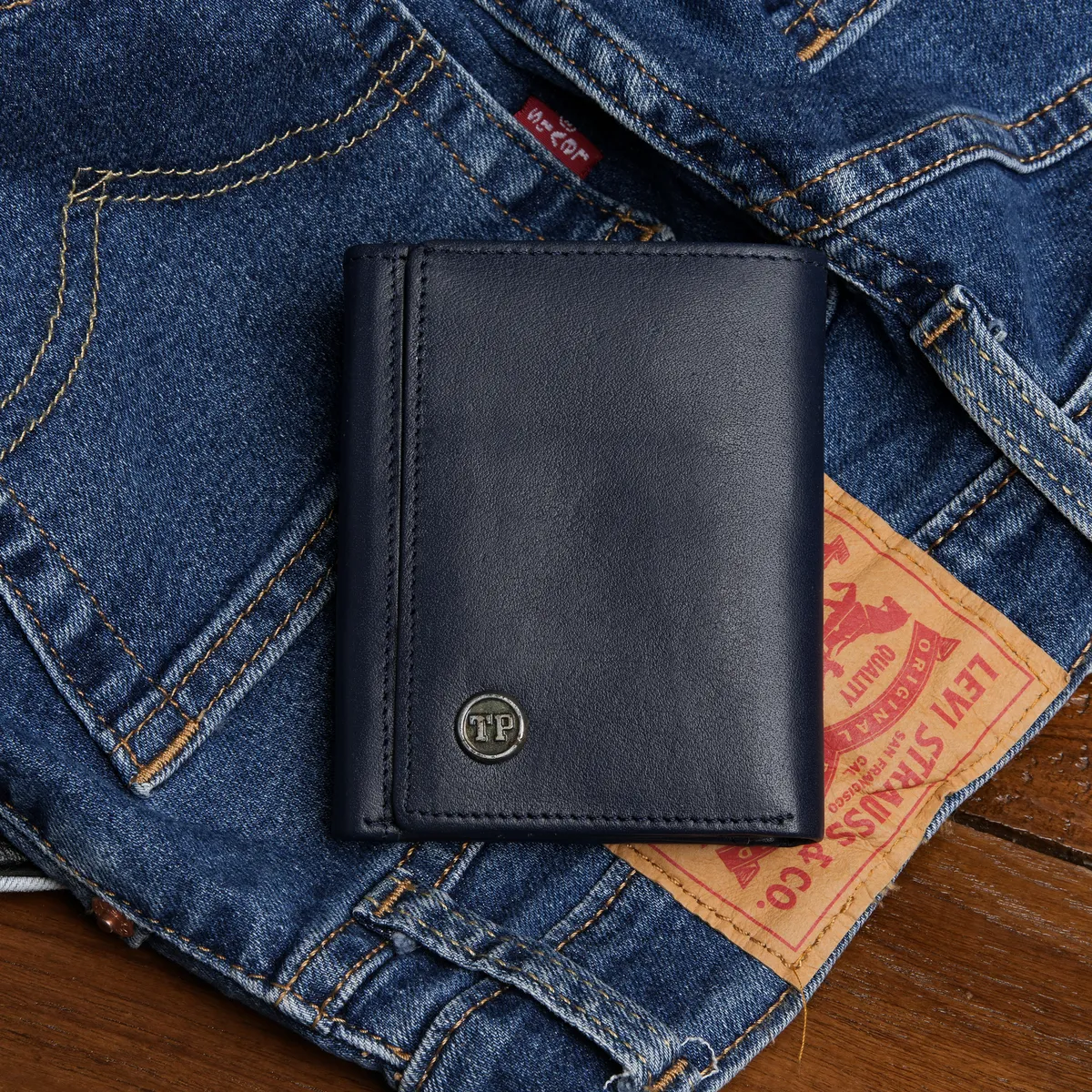 Tanners Pride Macon Genuine Leather RFID Wallet for Men | Tri-Fold Wallet - Navy Blue Handcrafted Full-Grain Leather (View 2)