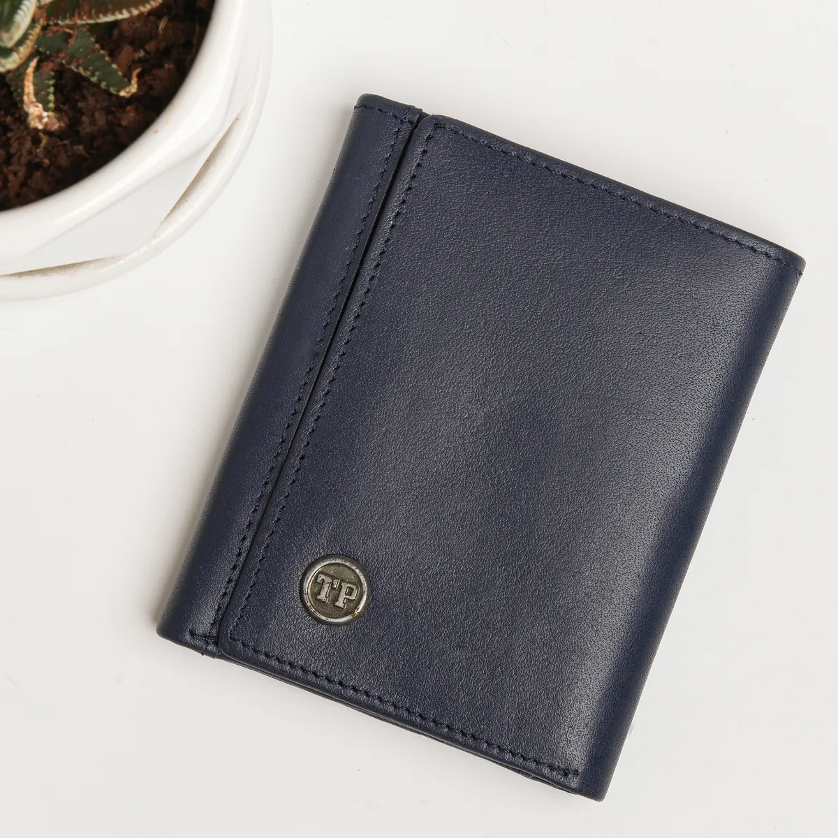 Tanners Pride Macon Genuine Leather RFID Wallet for Men | Tri-Fold Wallet - Navy Blue Handcrafted Full-Grain Leather (View 4)