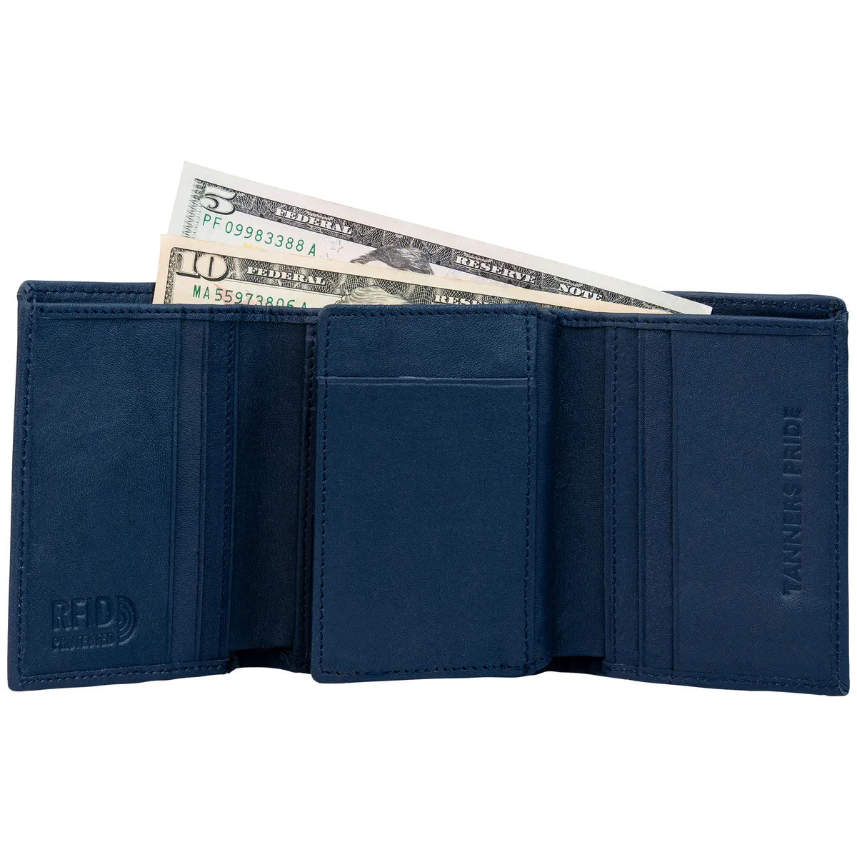 Tanners Pride Macon Genuine Leather RFID Wallet for Men | Tri-Fold Wallet - Navy Blue Handcrafted Full-Grain Leather (View 6)