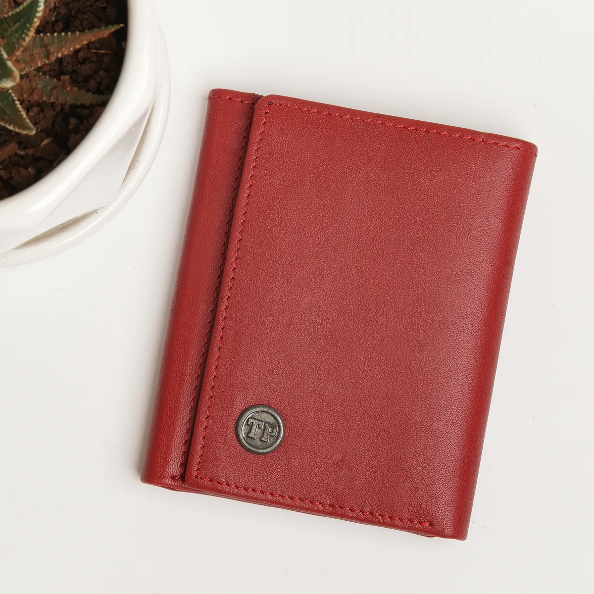 Tanners Pride Macon Genuine Leather RFID Wallet for Men | Tri-Fold Wallet - Vintage Red Handcrafted Full-Grain Leather (View 4)
