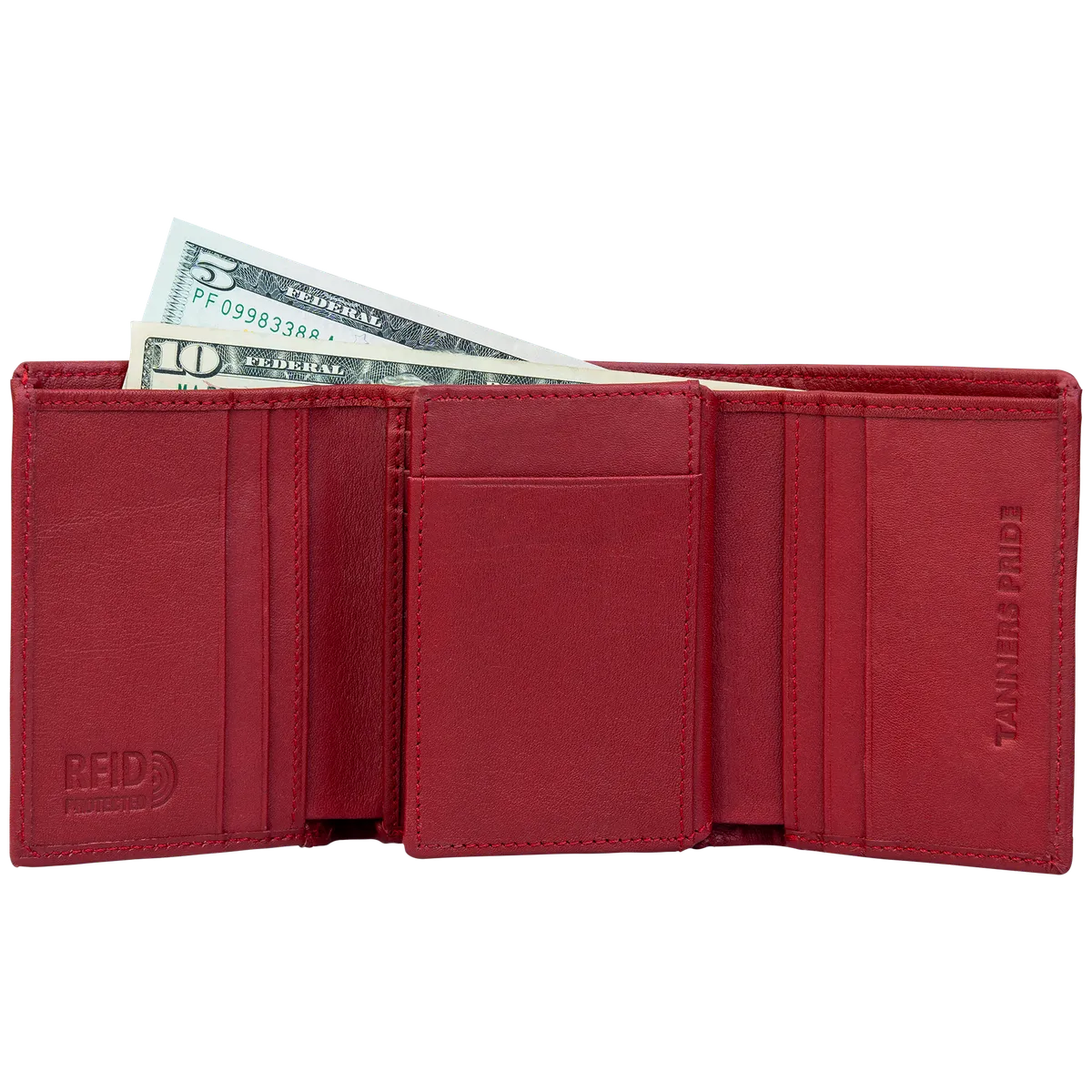 Tanners Pride Macon Genuine Leather RFID Wallet for Men | Tri-Fold Wallet - Vintage Red Handcrafted Full-Grain Leather (View 7)