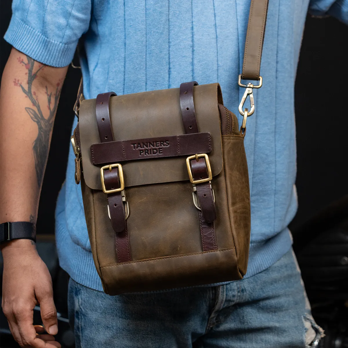Tanners Pride Magnetic Rockstar Bag - Army Green Handcrafted Full-Grain Genuine Leather (View 1)