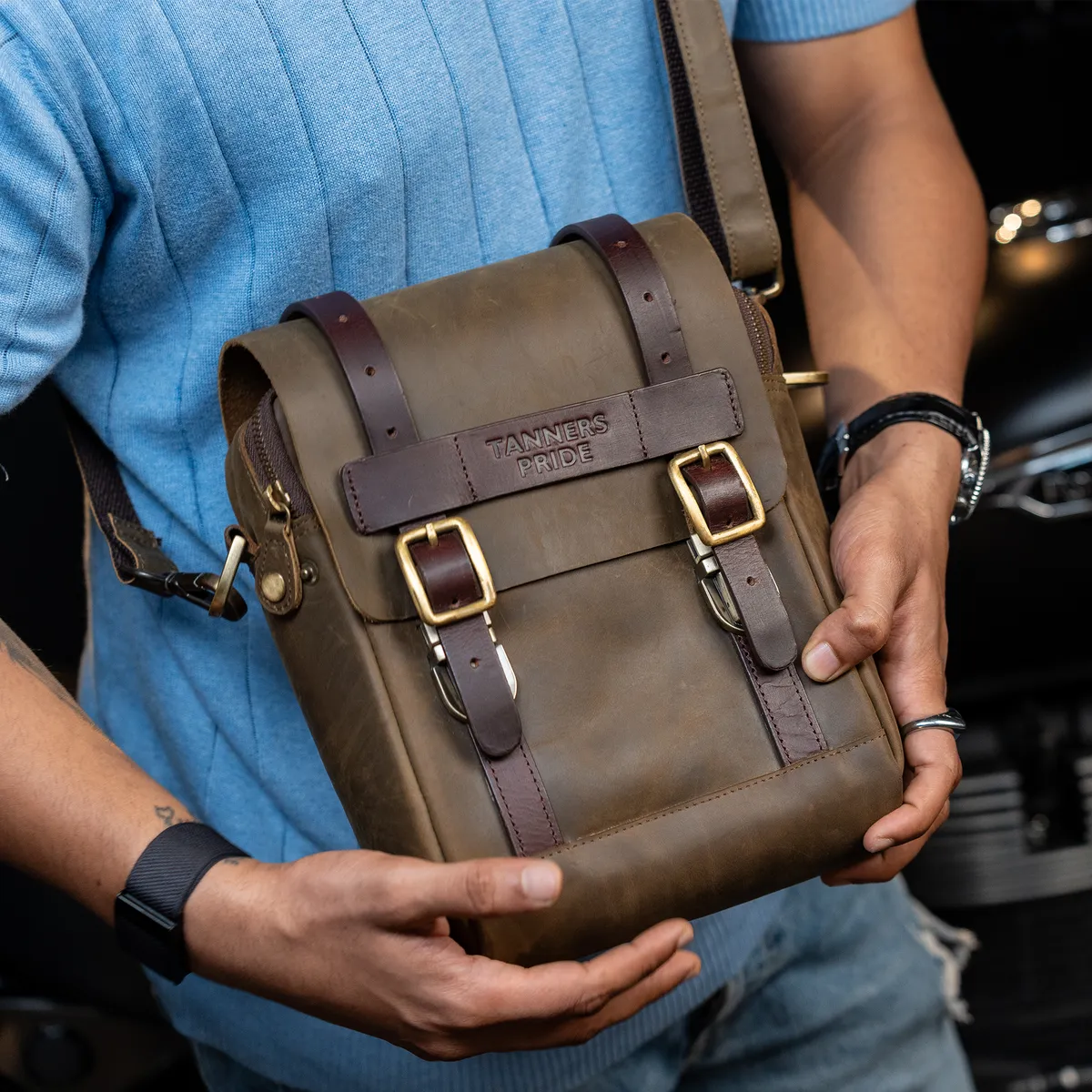 Tanners Pride Magnetic Rockstar Bag - Army Green Handcrafted Full-Grain Genuine Leather (View 2)